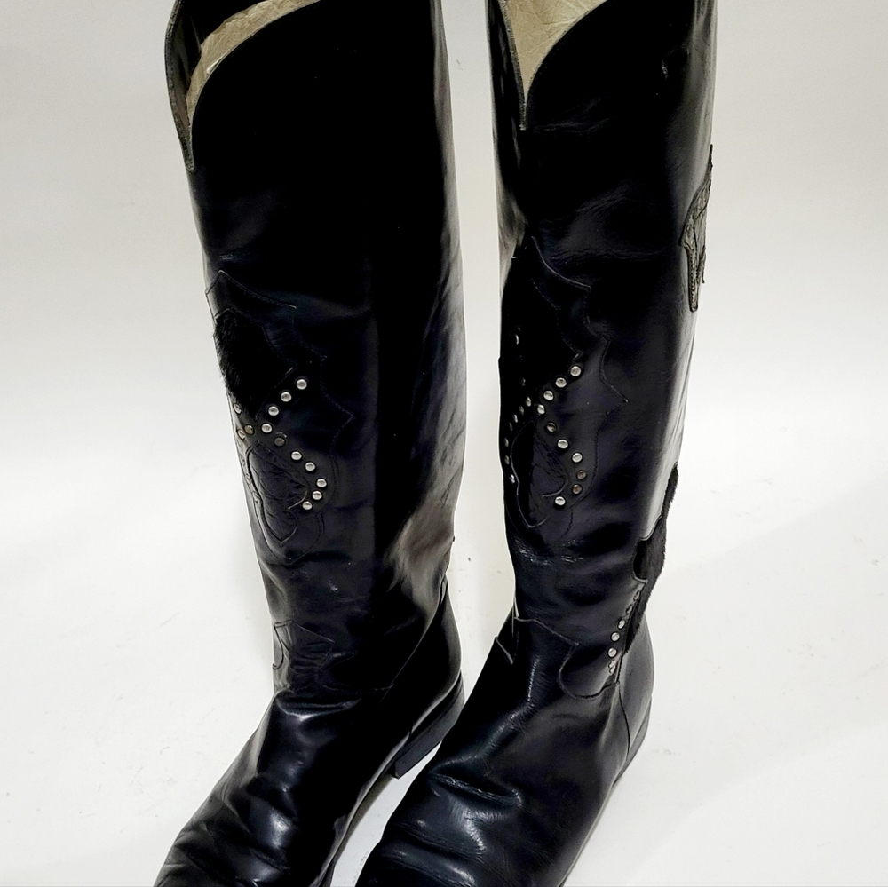 Charles David Black Leather Boots Women 9 1/2 Flat Heel - Picture 7 of 7